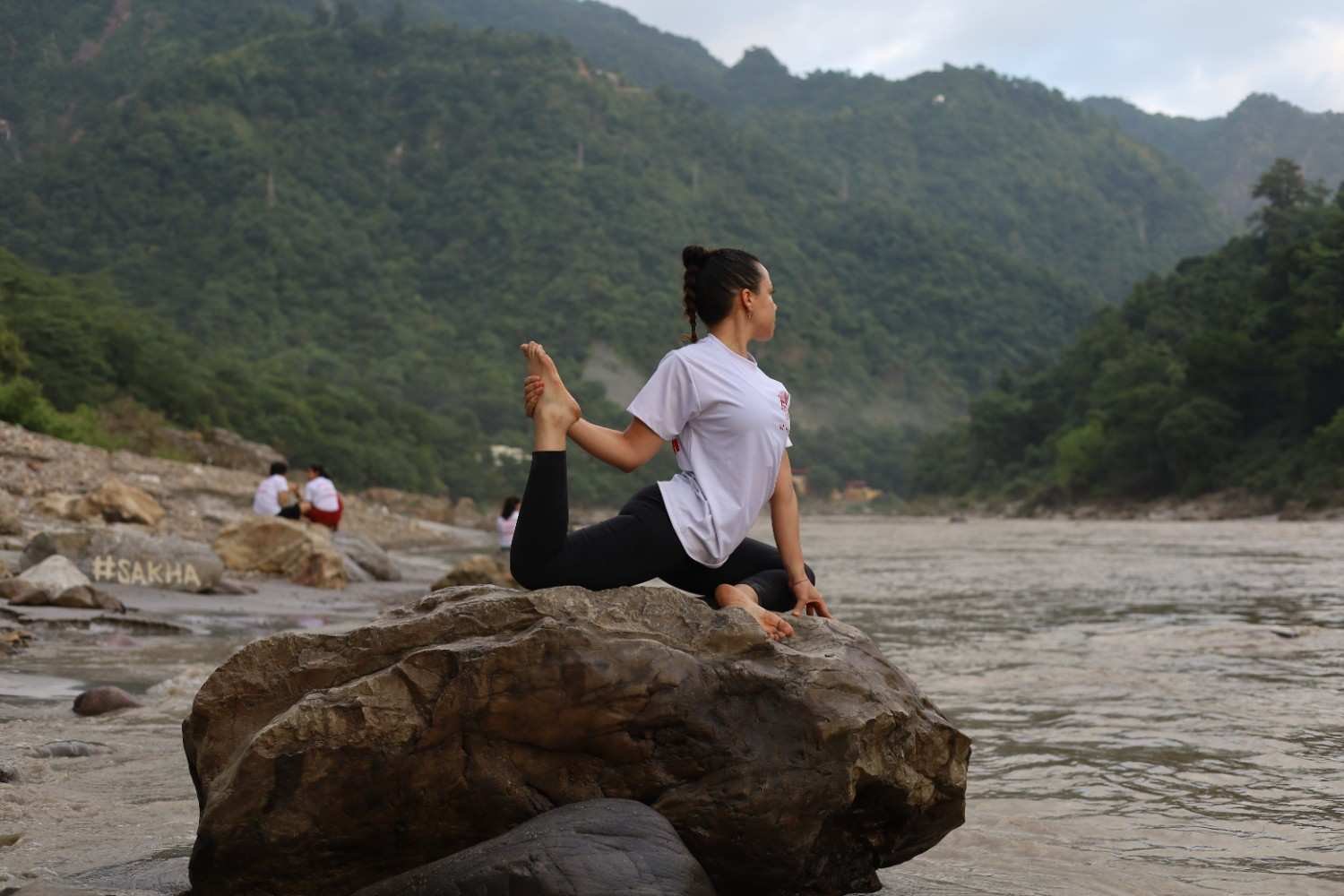 Yoga teacher training practice at a school in Rishikesh