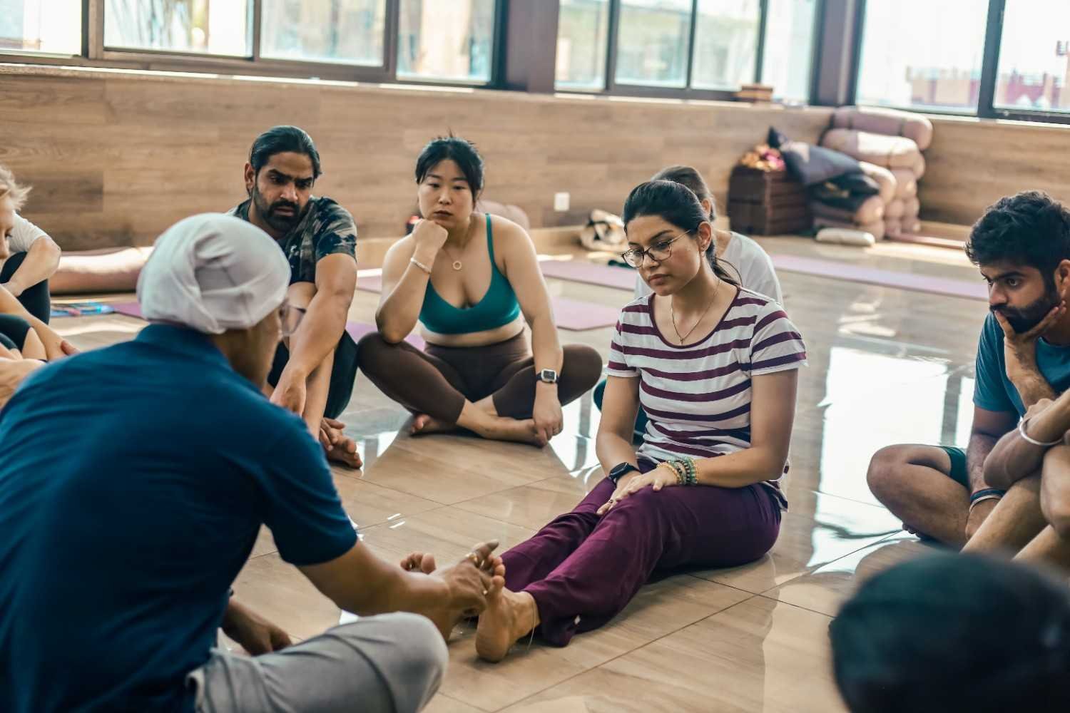 Yoga training session with students in Rishikesh India