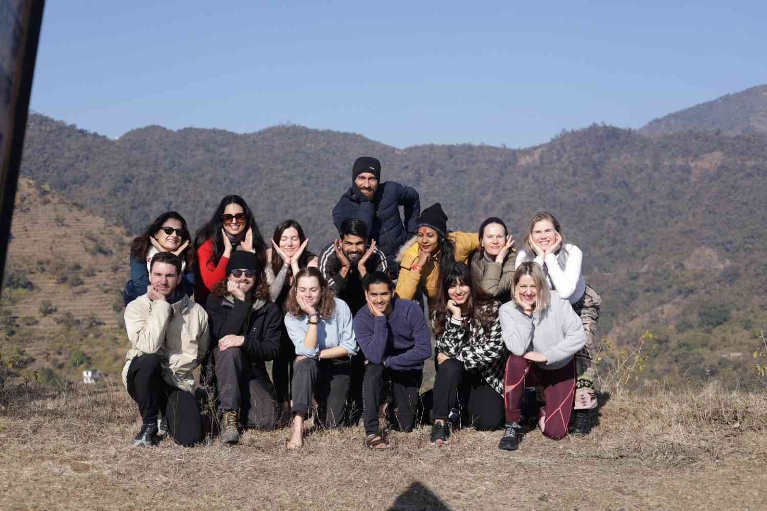 Yoga teacher training class and students in Rishikesh India