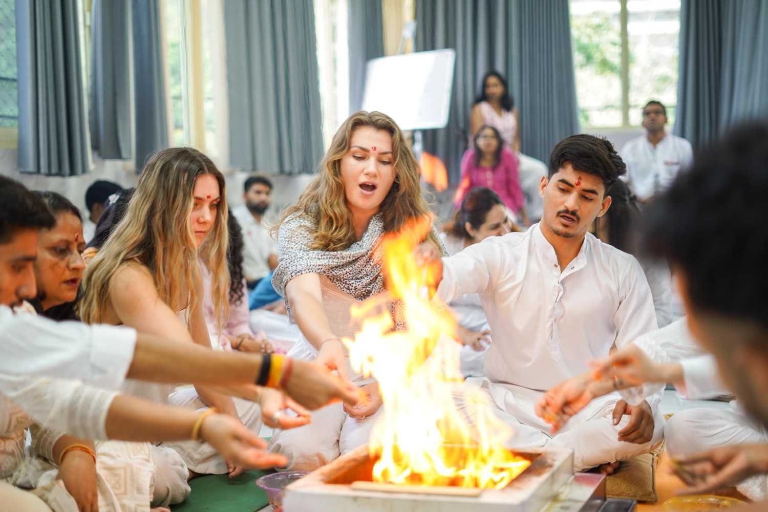 Daily yoga practice at a yoga school in Rishikesh India